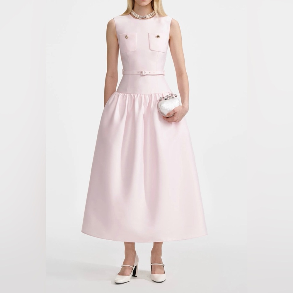 Self-Portrait Pink Taffeta Midi Dress